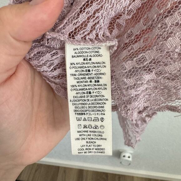 Free People Luisa Sheer Lace V-Neck Long Sleeve Babydoll Top Lavender Purple S - Picture 13 of 14